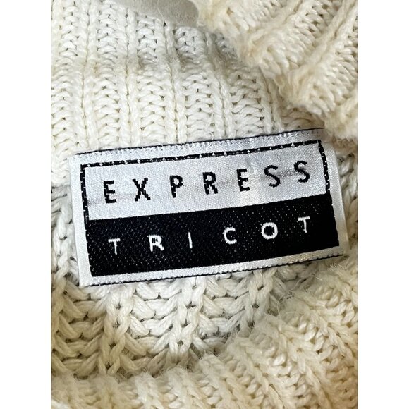 Vintage Cable Knit Fringe Sweater L Cream Tassel Neutral Retro Classic Chic 80s - Picture 2 of 11